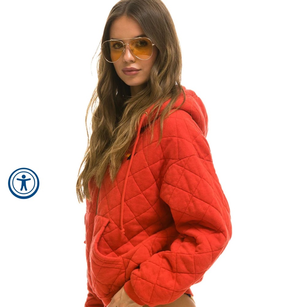 Aviator Nation NWT QUILTED ZIP HOODIE RELAXED - RED Small Red Jacket